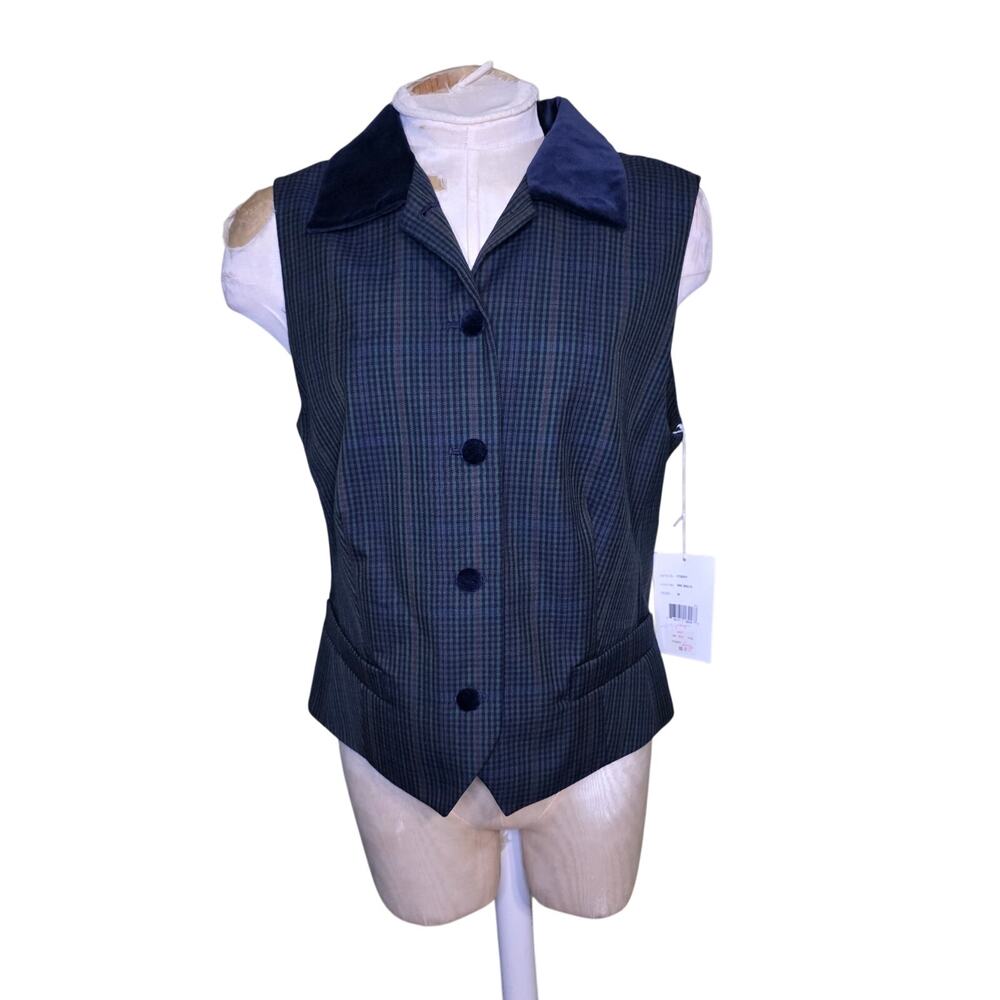 Cambridge Dry Goods Womens Vintage‎ 90s Wool Plaid Velvet Trim Vest Size M NWT